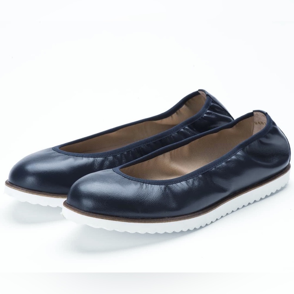 French Sole fs/ny Doorway - Navy Leather White Rubber Sole Almond Toe Shoe 🥿